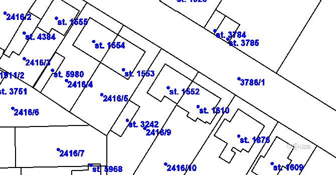 Parcela st. 1552 v KÚ Dvůr Králové nad Labem, Katastrální mapa