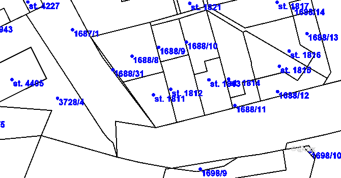 Parcela st. 1812 v KÚ Dvůr Králové nad Labem, Katastrální mapa