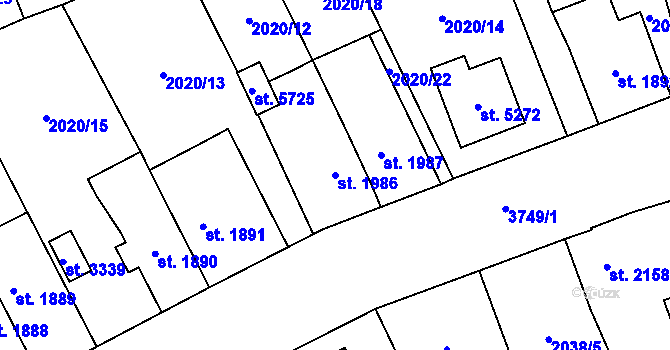 Parcela st. 1986 v KÚ Dvůr Králové nad Labem, Katastrální mapa
