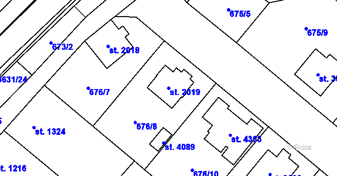 Parcela st. 2019 v KÚ Dvůr Králové nad Labem, Katastrální mapa