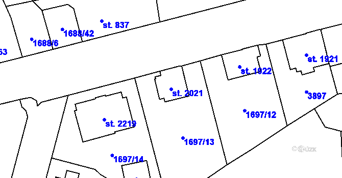 Parcela st. 2021 v KÚ Dvůr Králové nad Labem, Katastrální mapa