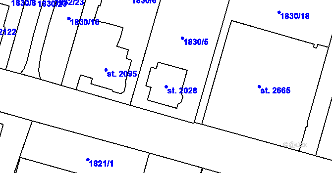 Parcela st. 2028 v KÚ Dvůr Králové nad Labem, Katastrální mapa