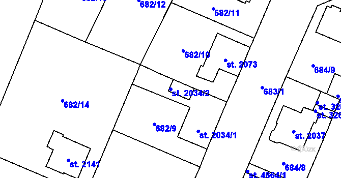 Parcela st. 2034/2 v KÚ Dvůr Králové nad Labem, Katastrální mapa