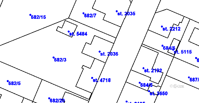 Parcela st. 2036 v KÚ Dvůr Králové nad Labem, Katastrální mapa