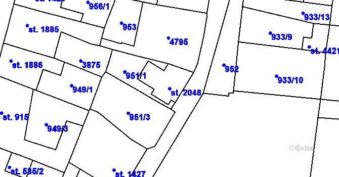 Parcela st. 2048 v KÚ Dvůr Králové nad Labem, Katastrální mapa