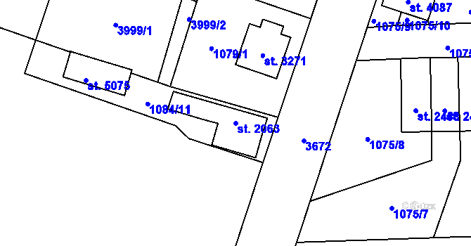 Parcela st. 2063 v KÚ Dvůr Králové nad Labem, Katastrální mapa