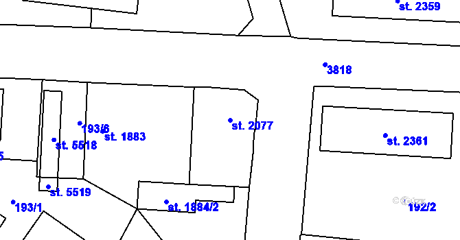 Parcela st. 2077 v KÚ Dvůr Králové nad Labem, Katastrální mapa