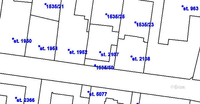 Parcela st. 2107 v KÚ Dvůr Králové nad Labem, Katastrální mapa