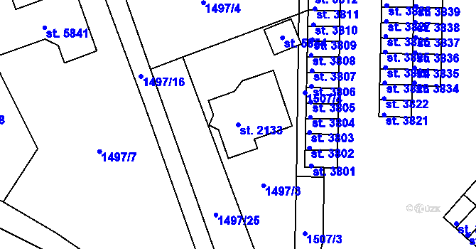 Parcela st. 2133 v KÚ Dvůr Králové nad Labem, Katastrální mapa