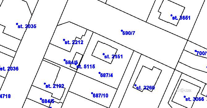 Parcela st. 2151 v KÚ Dvůr Králové nad Labem, Katastrální mapa