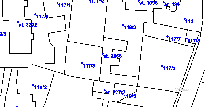 Parcela st. 2166 v KÚ Dvůr Králové nad Labem, Katastrální mapa