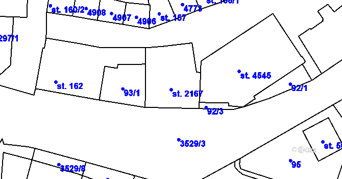 Parcela st. 2167 v KÚ Dvůr Králové nad Labem, Katastrální mapa