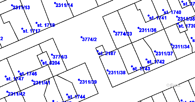Parcela st. 2187 v KÚ Dvůr Králové nad Labem, Katastrální mapa