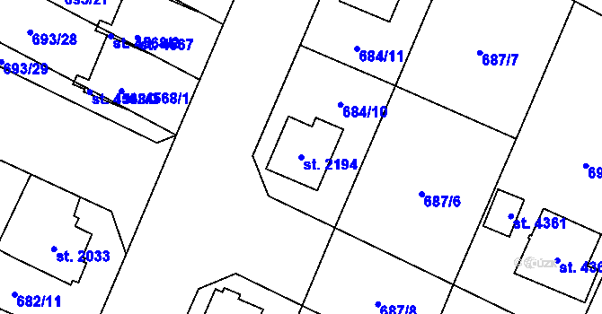 Parcela st. 2194 v KÚ Dvůr Králové nad Labem, Katastrální mapa