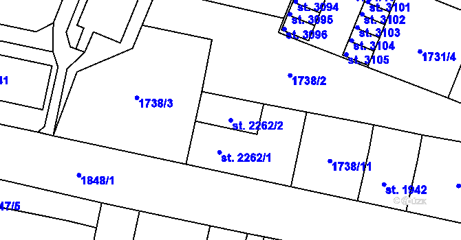Parcela st. 2262/2 v KÚ Dvůr Králové nad Labem, Katastrální mapa