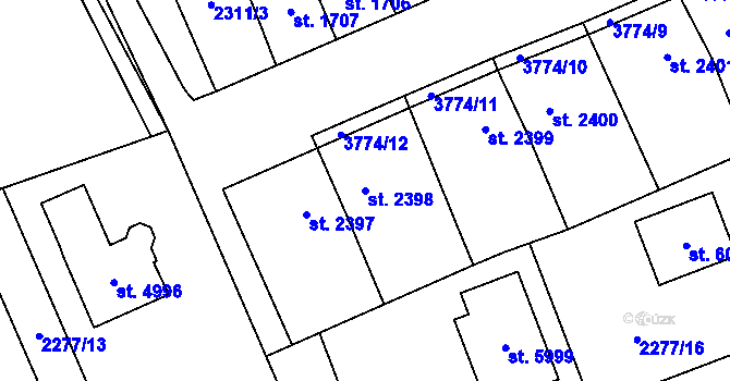 Parcela st. 2398 v KÚ Dvůr Králové nad Labem, Katastrální mapa