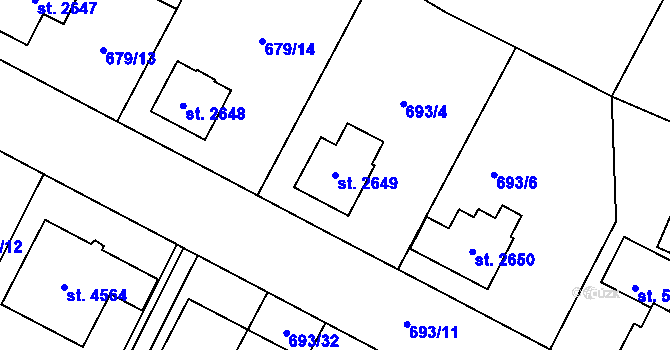 Parcela st. 2649 v KÚ Dvůr Králové nad Labem, Katastrální mapa