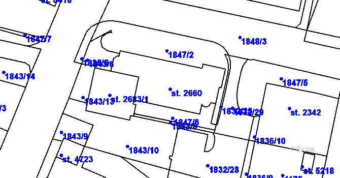 Parcela st. 2660 v KÚ Dvůr Králové nad Labem, Katastrální mapa