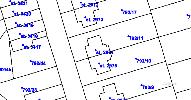 Parcela st. 2974 v KÚ Dvůr Králové nad Labem, Katastrální mapa