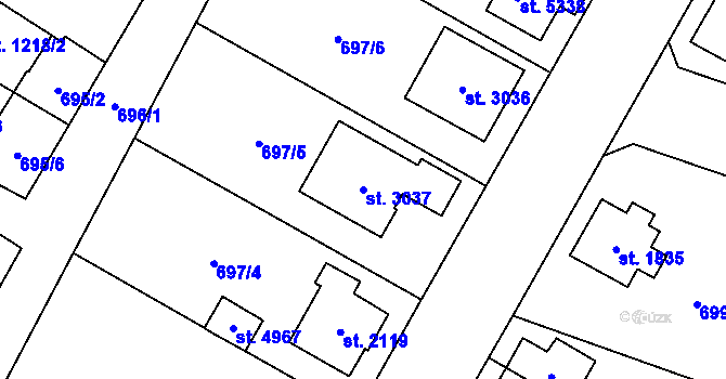 Parcela st. 3037 v KÚ Dvůr Králové nad Labem, Katastrální mapa