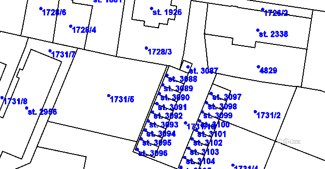 Parcela st. 3089 v KÚ Dvůr Králové nad Labem, Katastrální mapa