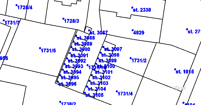 Parcela st. 3098 v KÚ Dvůr Králové nad Labem, Katastrální mapa