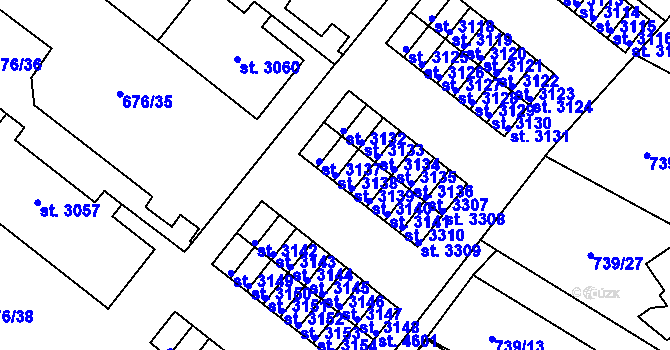 Parcela st. 3138 v KÚ Dvůr Králové nad Labem, Katastrální mapa