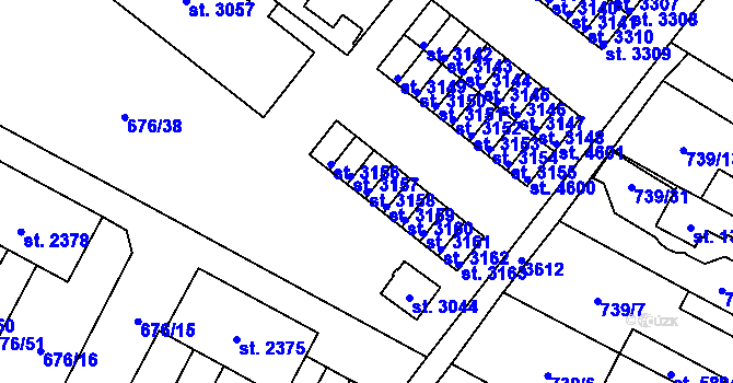 Parcela st. 3158 v KÚ Dvůr Králové nad Labem, Katastrální mapa