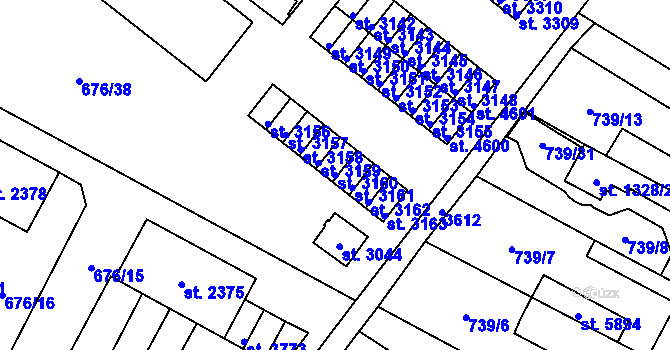 Parcela st. 3160 v KÚ Dvůr Králové nad Labem, Katastrální mapa