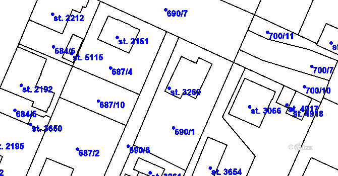 Parcela st. 3260 v KÚ Dvůr Králové nad Labem, Katastrální mapa