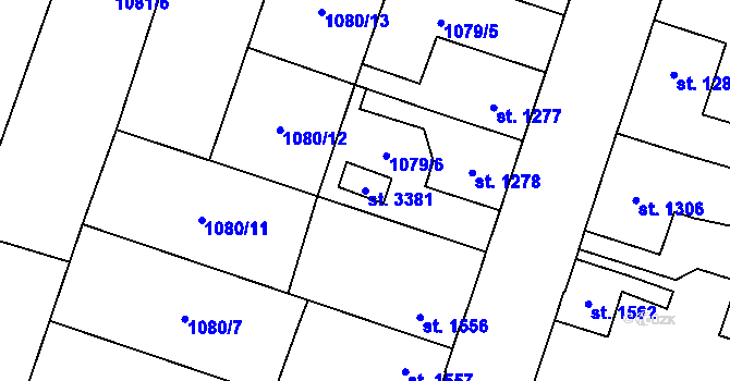 Parcela st. 3381 v KÚ Dvůr Králové nad Labem, Katastrální mapa