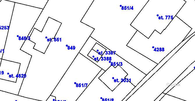 Parcela st. 3387 v KÚ Dvůr Králové nad Labem, Katastrální mapa
