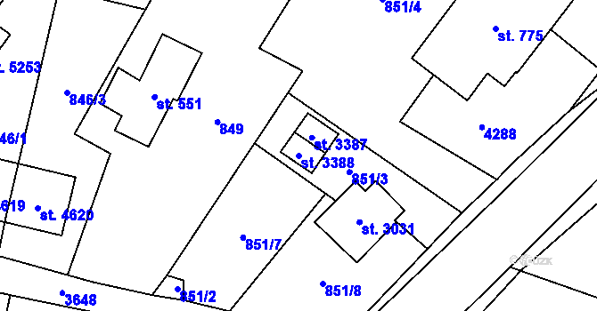 Parcela st. 3388 v KÚ Dvůr Králové nad Labem, Katastrální mapa