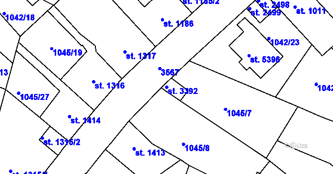 Parcela st. 3392 v KÚ Dvůr Králové nad Labem, Katastrální mapa