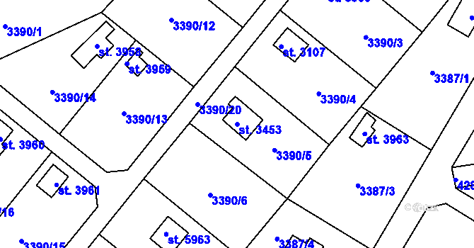 Parcela st. 3453 v KÚ Dvůr Králové nad Labem, Katastrální mapa