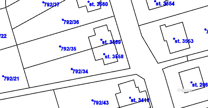 Parcela st. 3558 v KÚ Dvůr Králové nad Labem, Katastrální mapa
