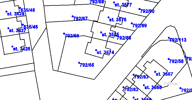 Parcela st. 3574 v KÚ Dvůr Králové nad Labem, Katastrální mapa