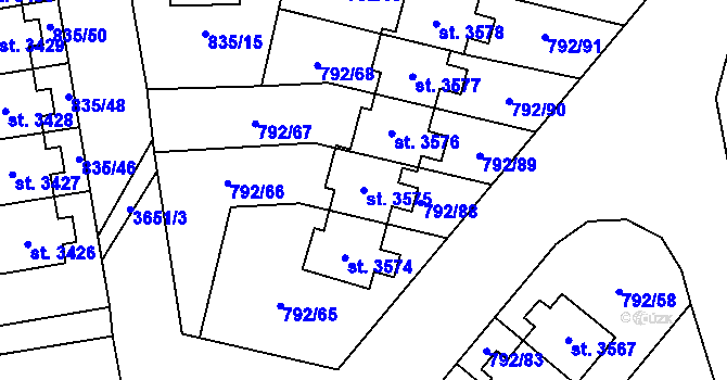 Parcela st. 3575 v KÚ Dvůr Králové nad Labem, Katastrální mapa