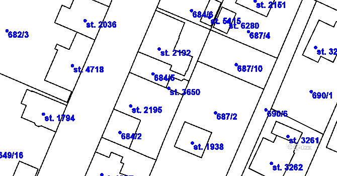 Parcela st. 3650 v KÚ Dvůr Králové nad Labem, Katastrální mapa