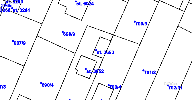 Parcela st. 3653 v KÚ Dvůr Králové nad Labem, Katastrální mapa