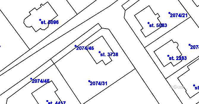 Parcela st. 3738 v KÚ Dvůr Králové nad Labem, Katastrální mapa