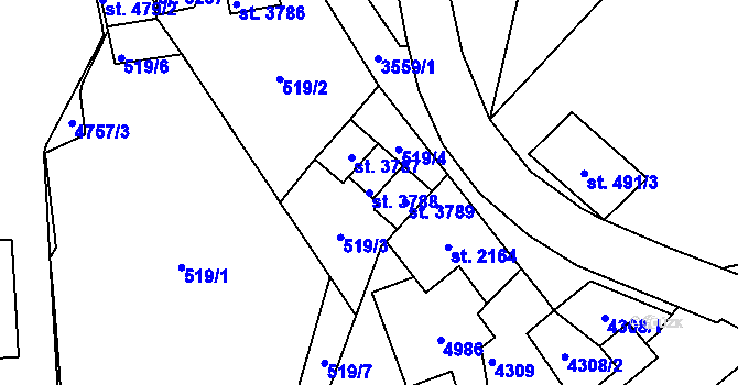 Parcela st. 3788 v KÚ Dvůr Králové nad Labem, Katastrální mapa