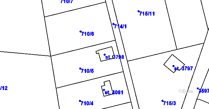 Parcela st. 3798 v KÚ Dvůr Králové nad Labem, Katastrální mapa