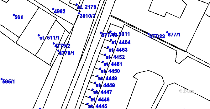 Parcela st. 4452 v KÚ Dvůr Králové nad Labem, Katastrální mapa