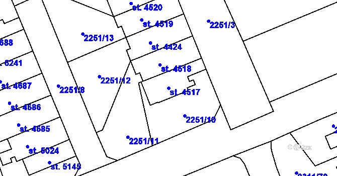 Parcela st. 4517 v KÚ Dvůr Králové nad Labem, Katastrální mapa