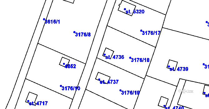 Parcela st. 4736 v KÚ Dvůr Králové nad Labem, Katastrální mapa