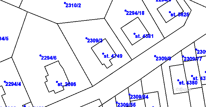 Parcela st. 4749 v KÚ Dvůr Králové nad Labem, Katastrální mapa