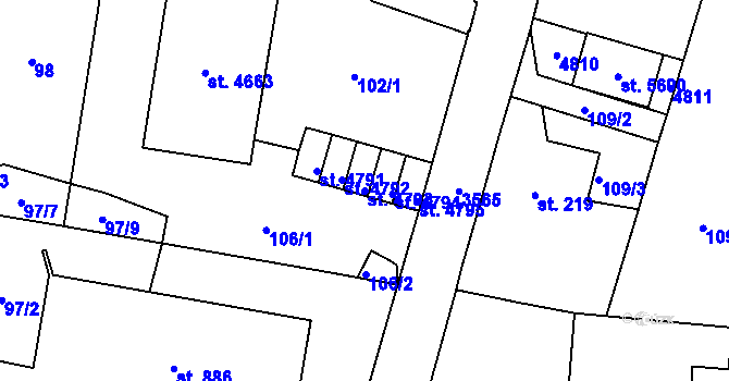 Parcela st. 4793 v KÚ Dvůr Králové nad Labem, Katastrální mapa