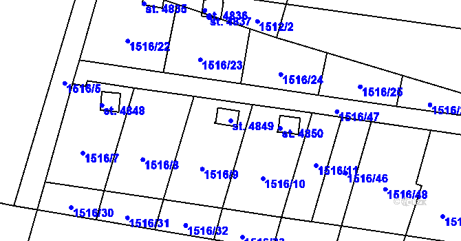 Parcela st. 4849 v KÚ Dvůr Králové nad Labem, Katastrální mapa