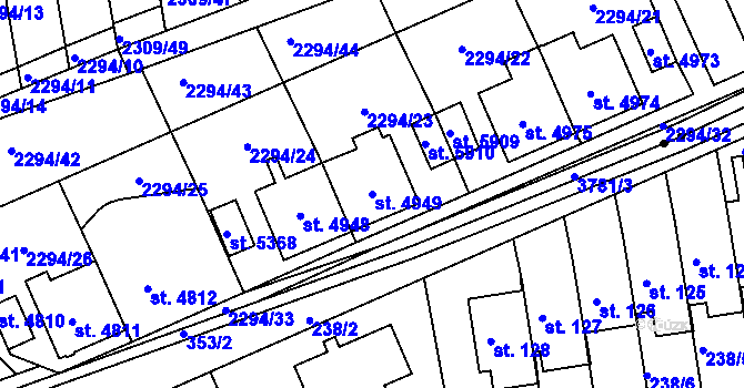 Parcela st. 4949 v KÚ Dvůr Králové nad Labem, Katastrální mapa